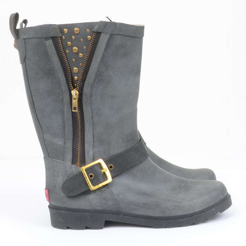 Chooka Rain Boots Women's Size‎ 7 Grey Harness Buckle Studded Mid-calf  Water
